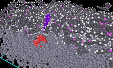 Image of a layer of DNTT molecules on top of multiple C60 fullerenes.